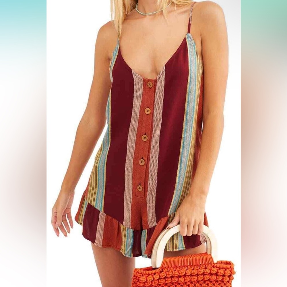 Free People Stripped Ruffle Romper